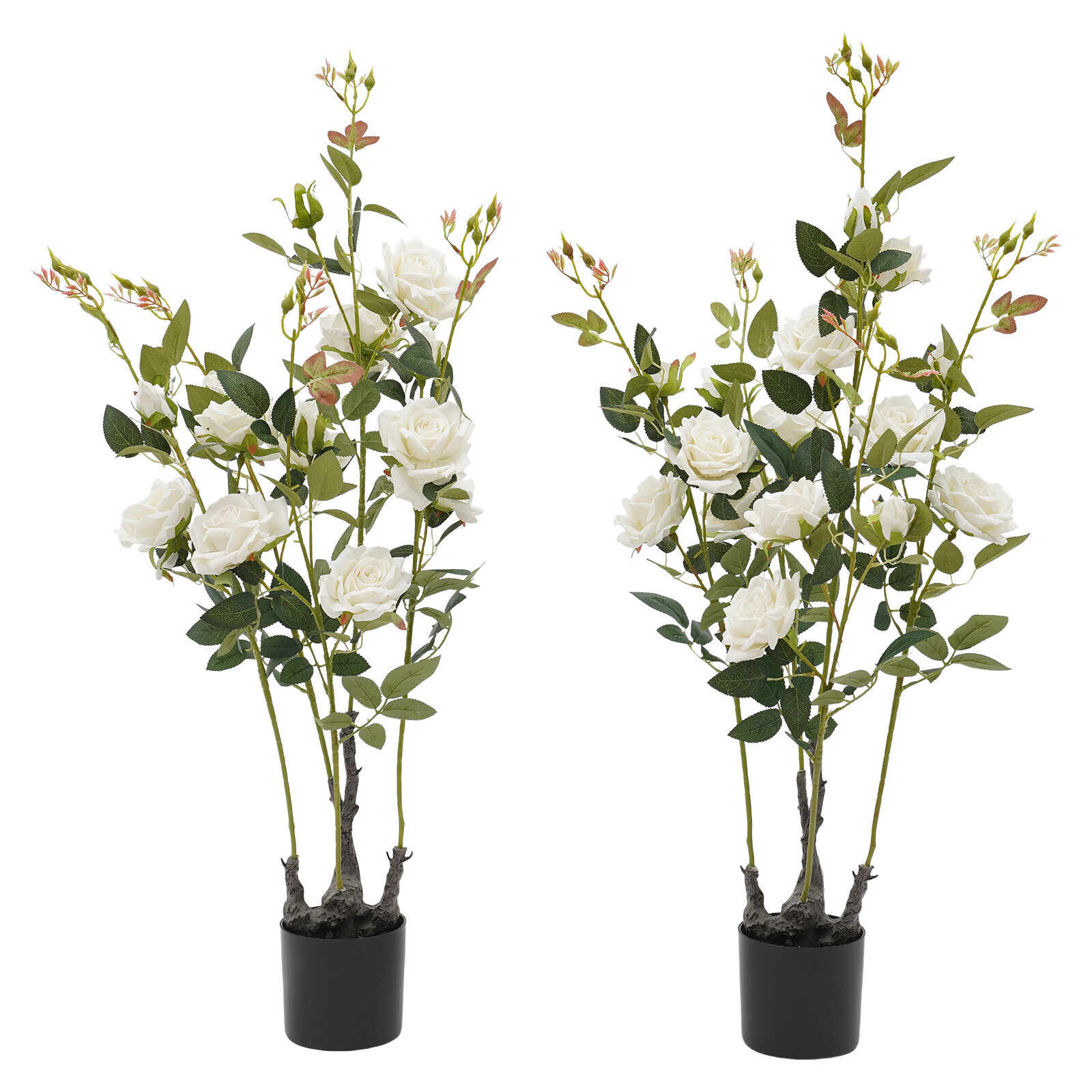 2 Pack 35.4″ Artificial Rose Tree Faux Floral Trees Artificial Flower Plant US！