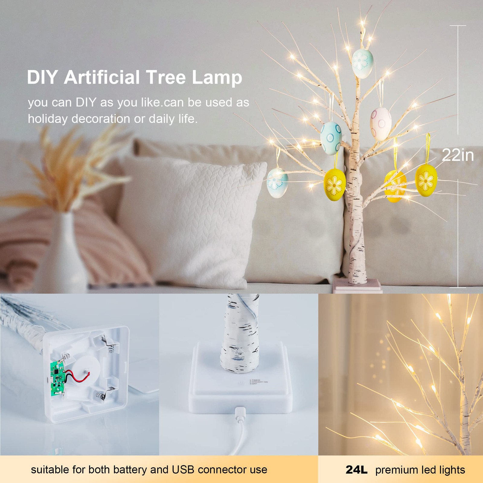 Woohaha Birch Tree Valentines Day Decorations Indoor for 1ft 8in, Warm White