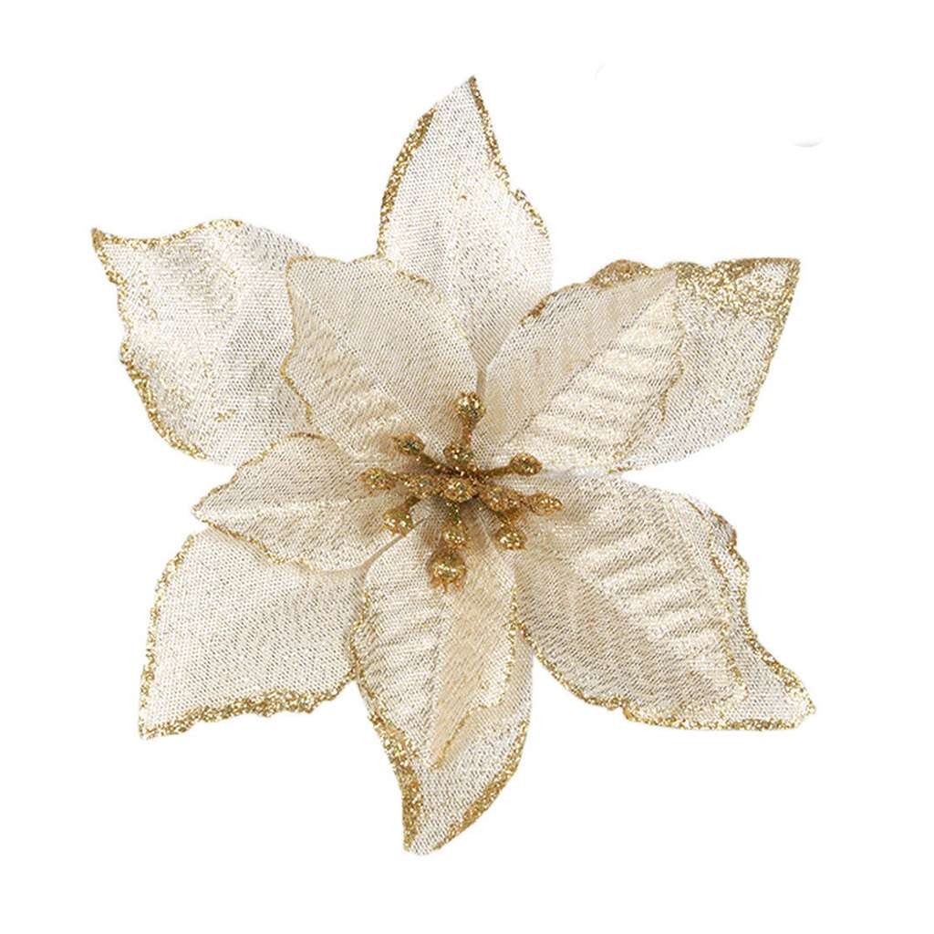 12pcs Glitter Artificial Poinsettia Flower Christmas Tree Ornaments Home Decor