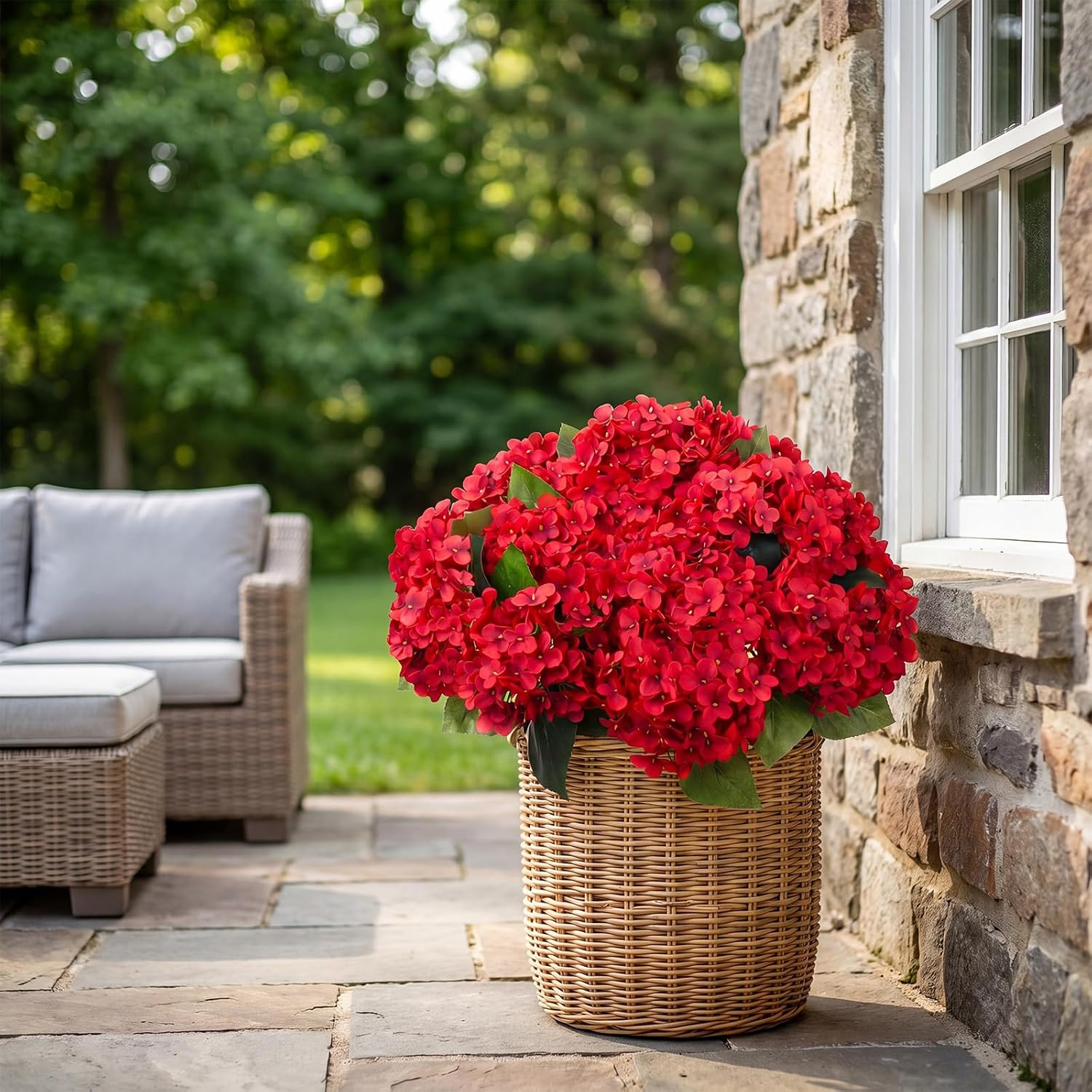 20 Red Silk Hydrangea Flowers – UV Resistant Faux Blooms for Weddings & Decor