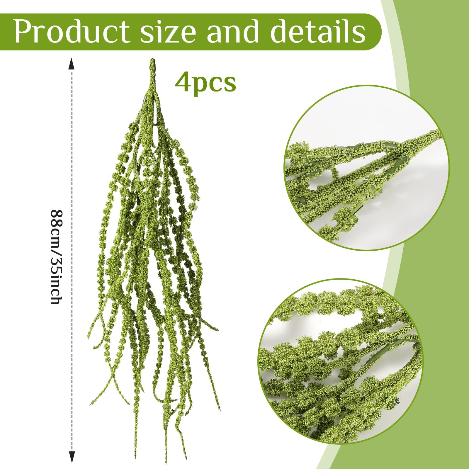 4 Pcs Green 35 Inch Amaranthus Artificial Flower Hanging Plants Faux Amaranth…