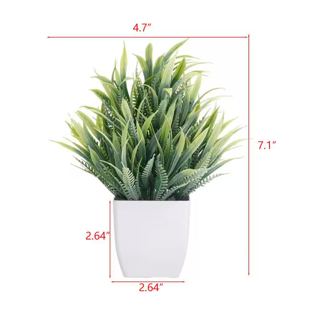 Small Artificial Greenery Plants in White Pot Garden Statue, 4-Pack