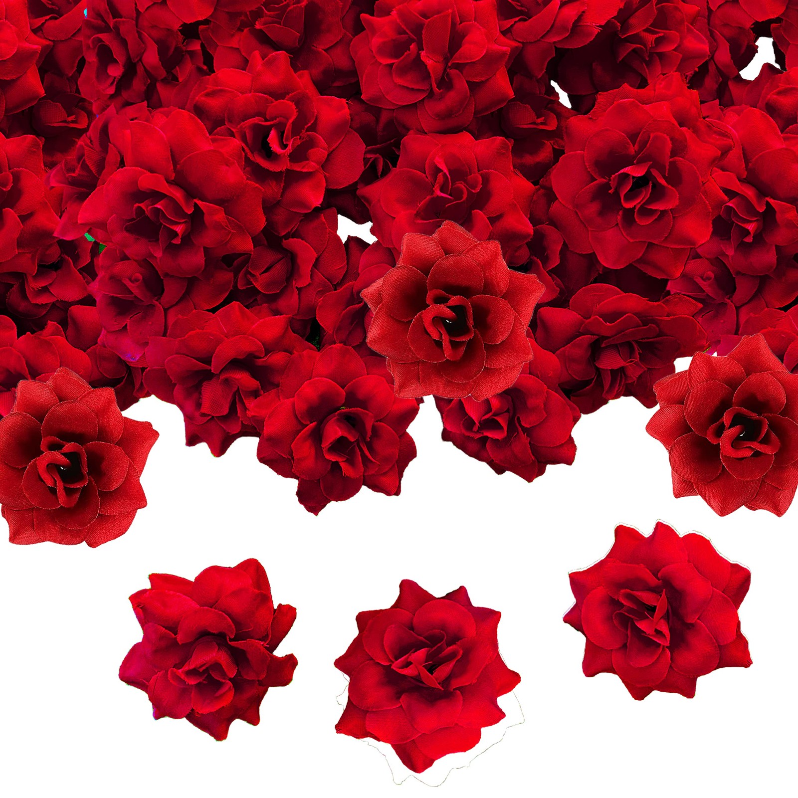 120 PCS Artificial Silk Red Roses Head Fake Flower DIY Wedding Centerpiece