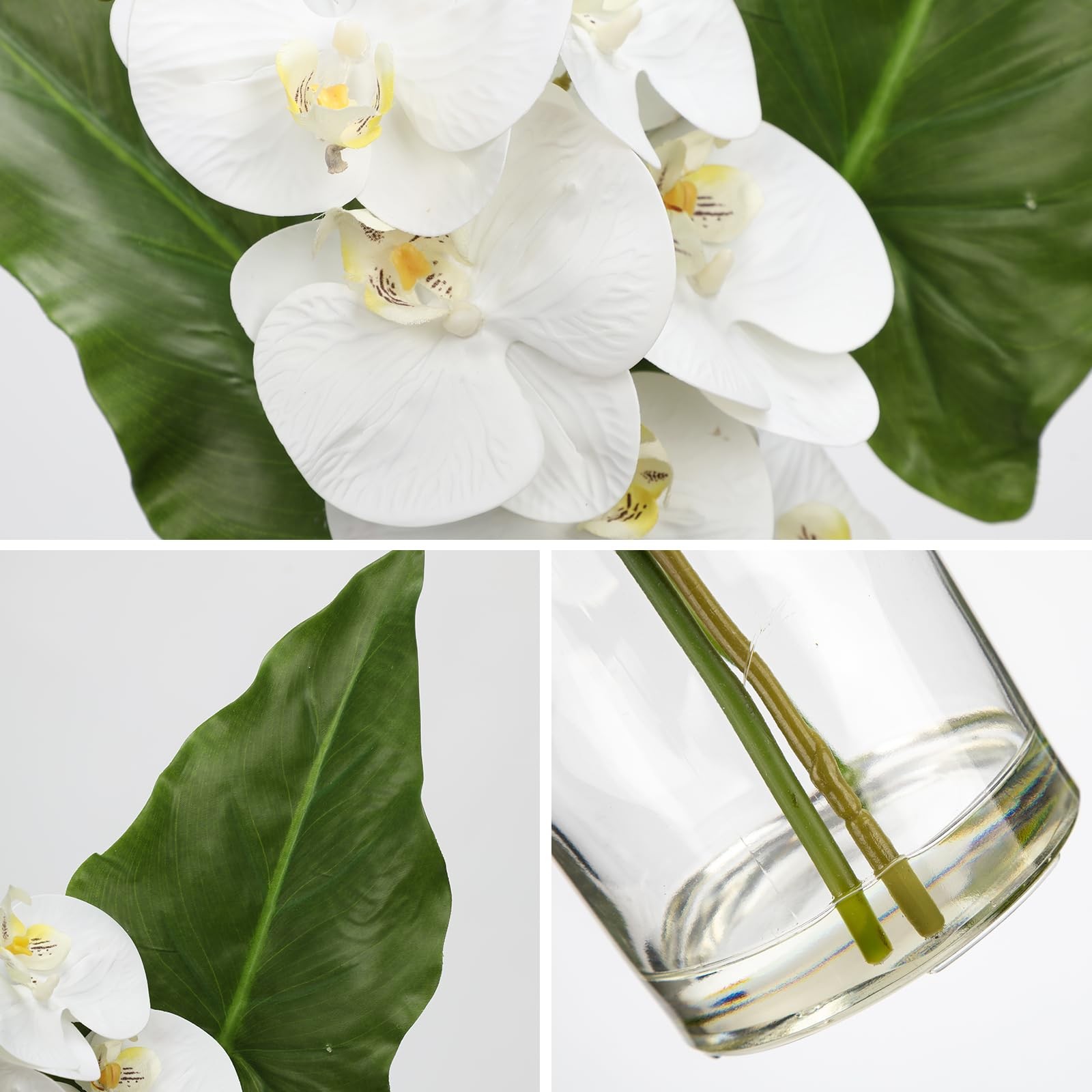 Fake Plant and Faux Orchids in Glass Vase, 15.4″ Realistic Faux Tropical Plan…