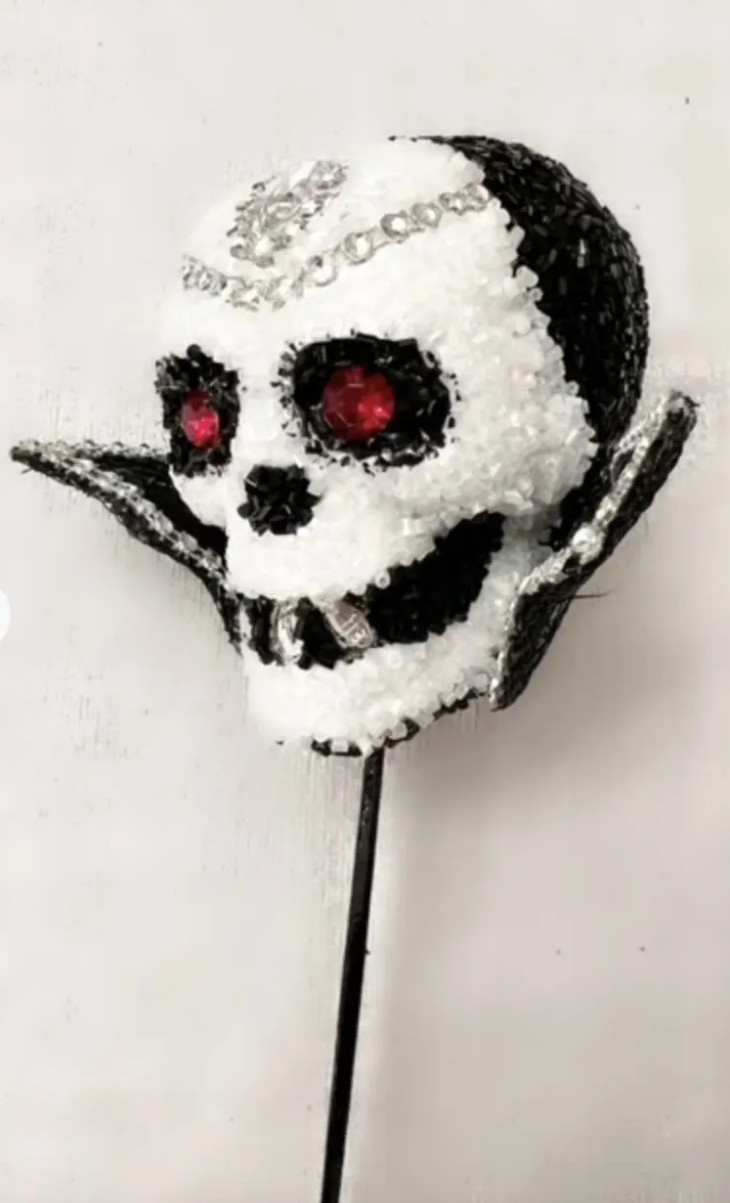 Nancy Brown Halloween Black & White Skull Beaded & Rhinestone Vampire Pick