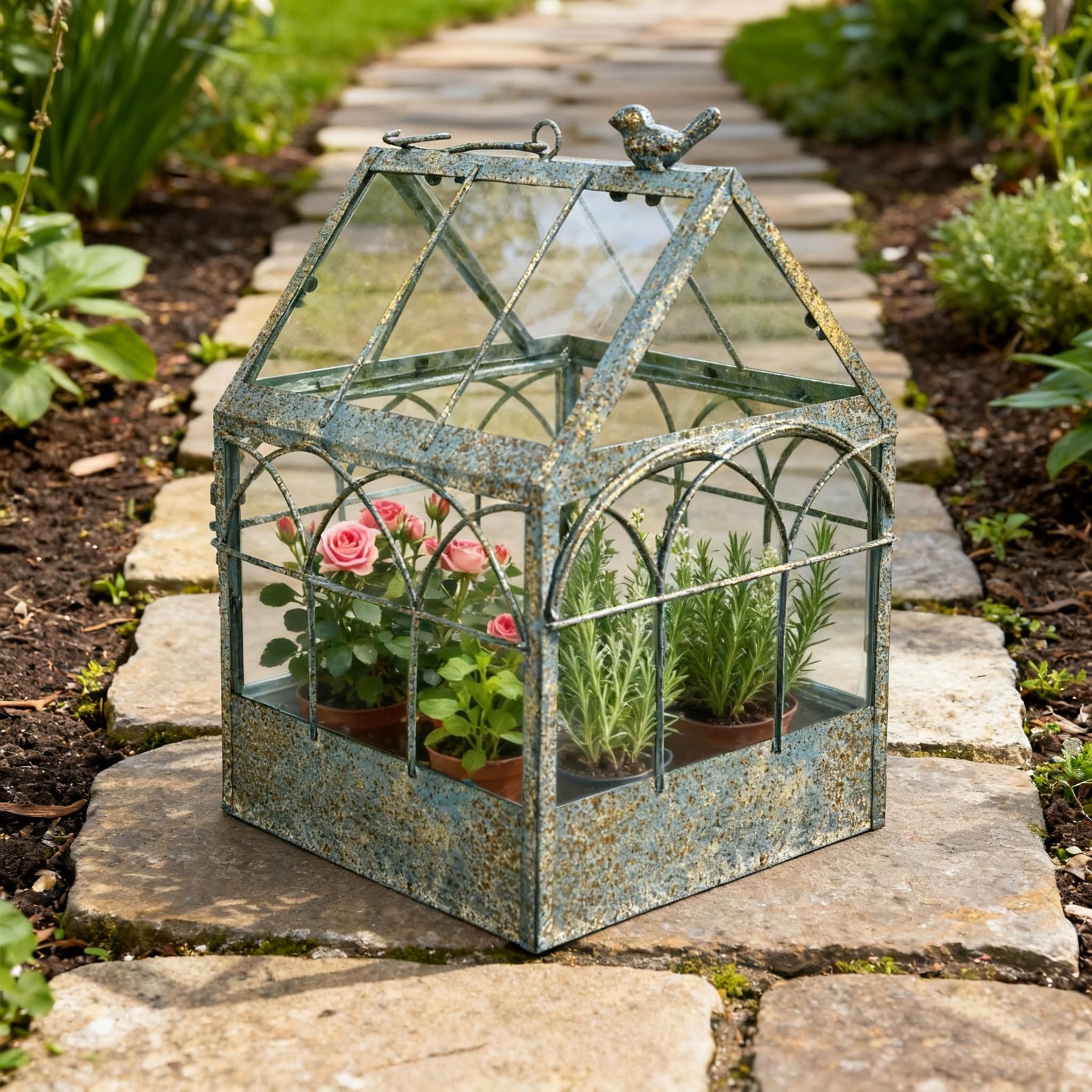 Large Glass Terrarium with Lid – Geometric Indoor Planter for Succulents, Ferns,