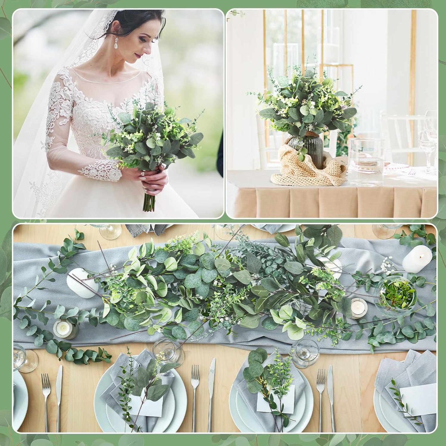 400 Pcs Faux Eucalyptus Leaves for Wedding Floral Arrangements