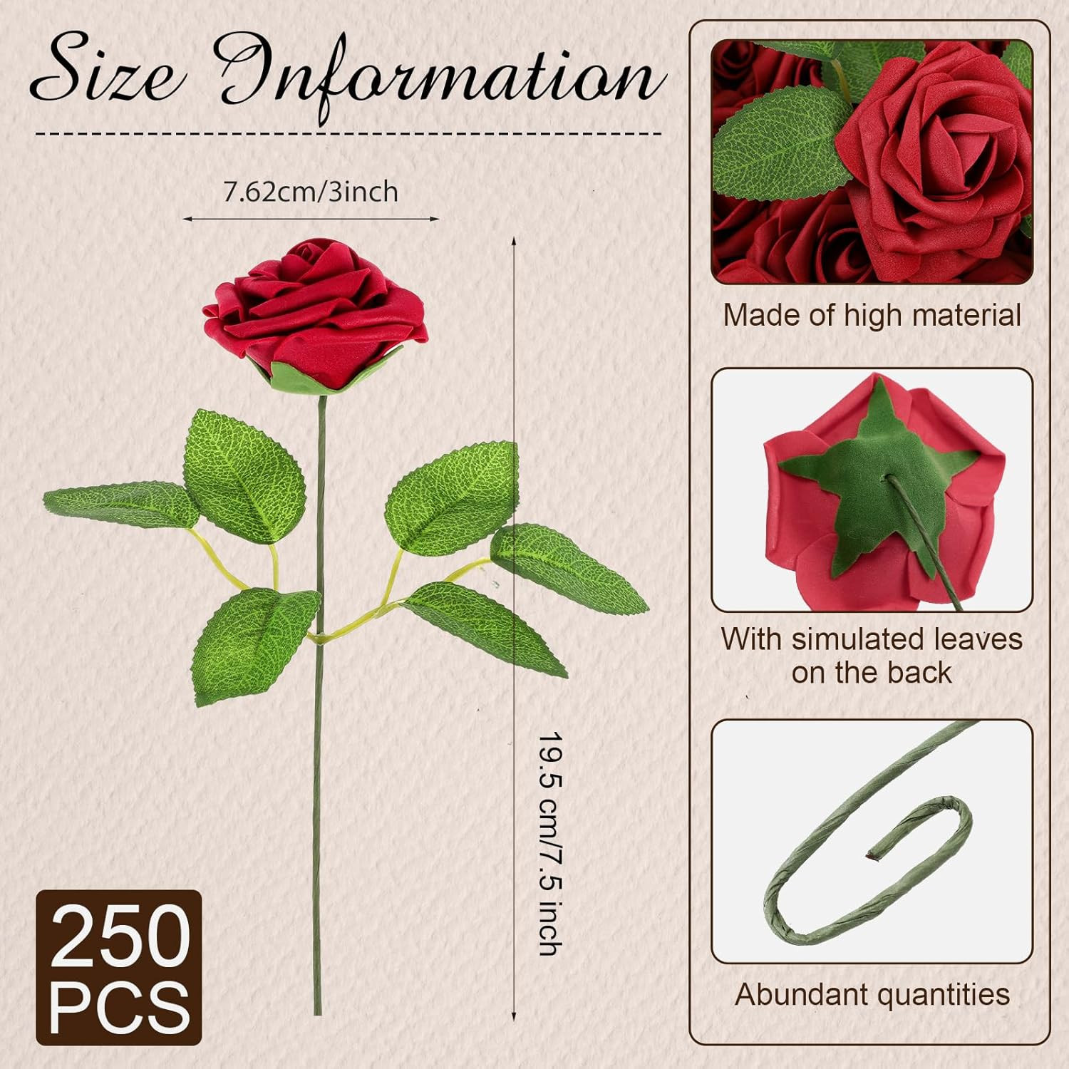 250 Pcs Burgundy Artificial Roses for Wedding, Party & Home Decor