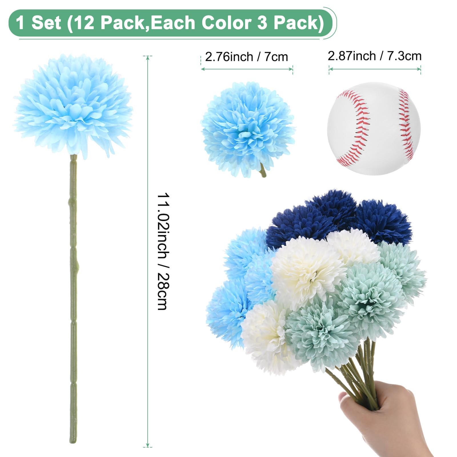 12 Pack 11 In Mixed Blue White Artificial Chrysanthemum Silk Flowers Bouquet