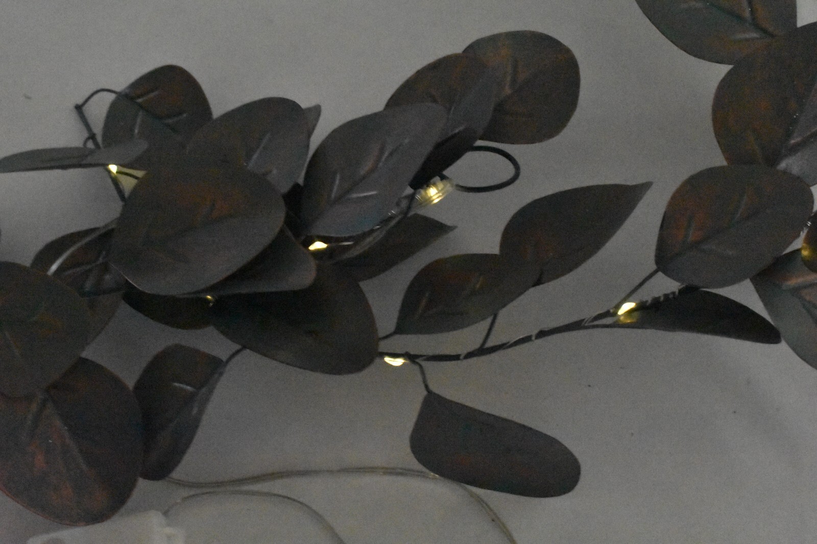 Metal Silver Dollar Eucalyptus Leaves Lit Garland Faux Green Copper Finish 72″