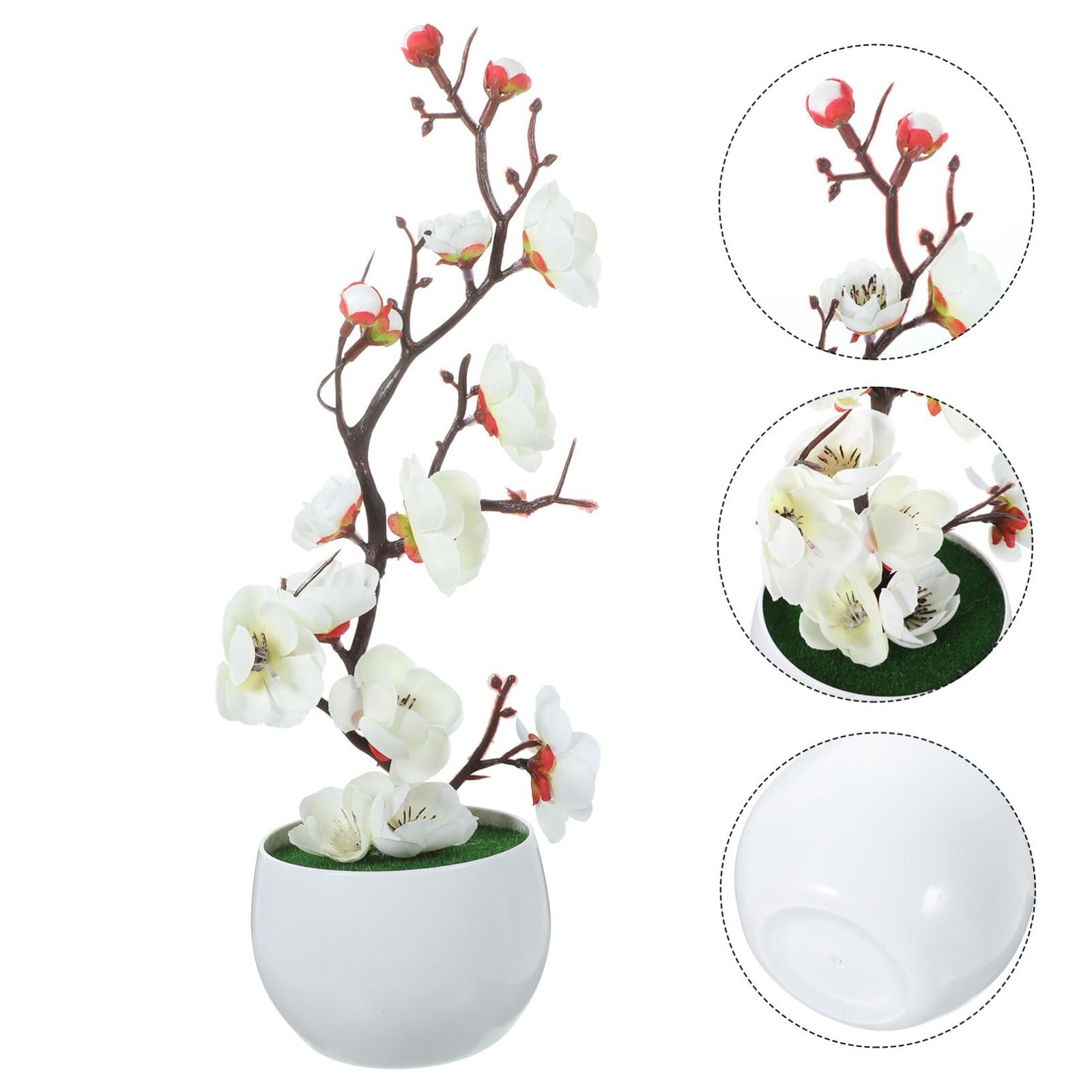 3.35 Inch Simulated Plum Blossom Artificial Potted Flower Faux Bonsai Decor