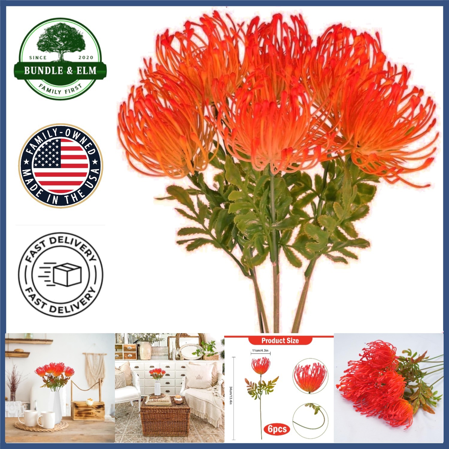 6 PCS Tropical Flowers Arrangement for Home Kitchen Office Indoor Outdoor Decor