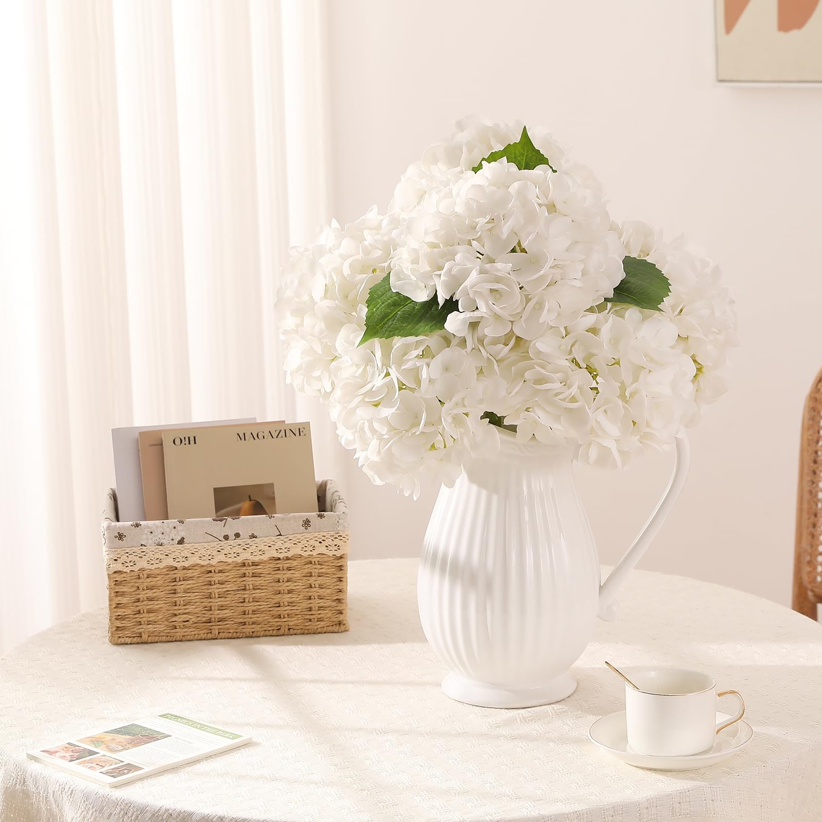 6PCS 22 inch Hydrangea Artificial Flowers Real Touch White Faux Hydrangea Flo…