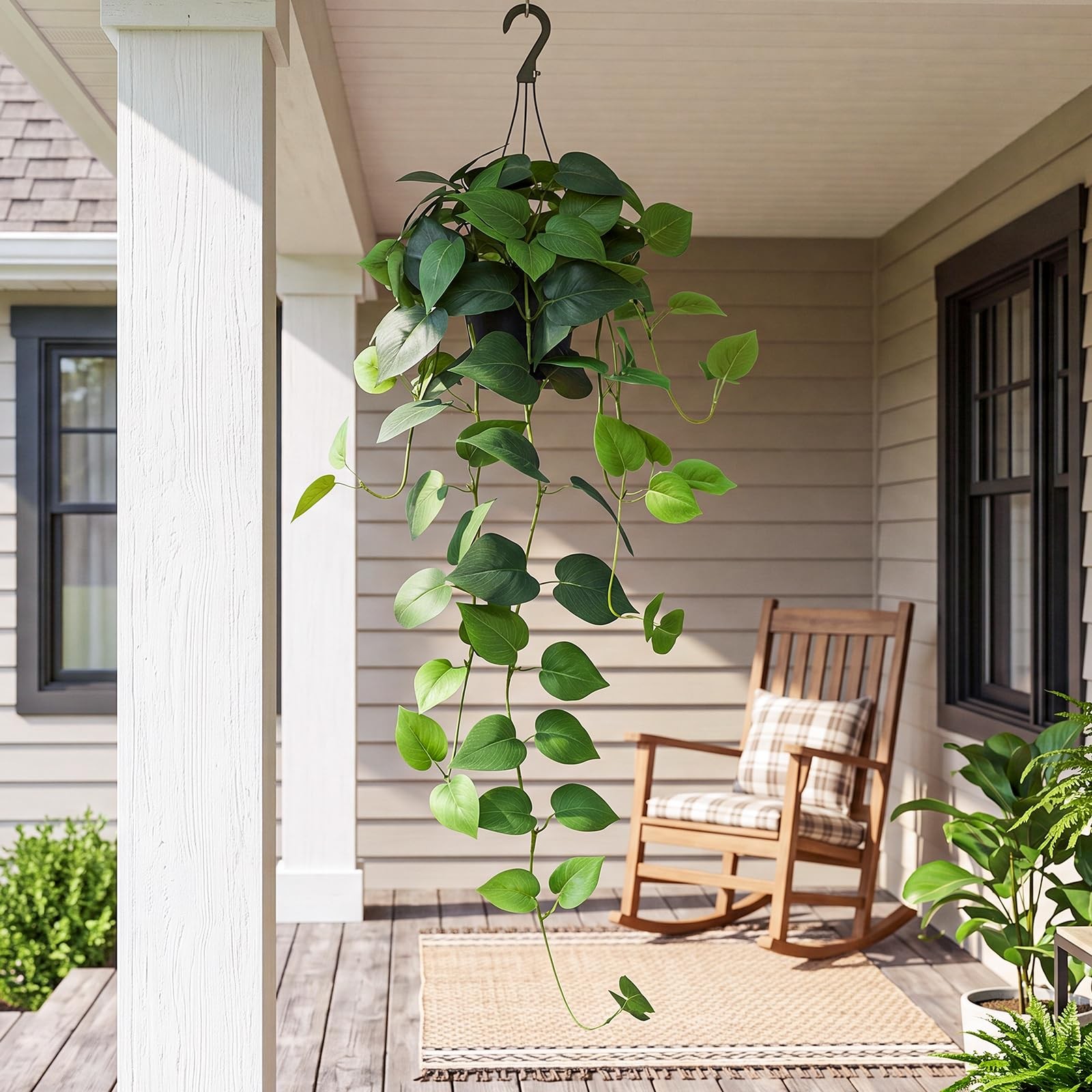 Fake Pothos Hanging Plants 33 Inch Potted Artificial Faux Silk Vines Indoor