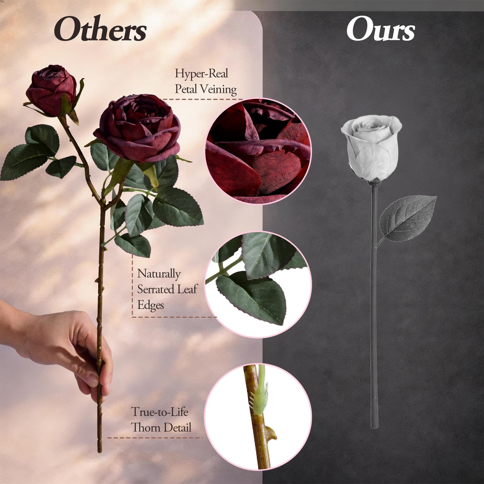 Burgundy Garden Style Silk Artificial Fake Rose Flowers Loose Bouquet 20 PCS