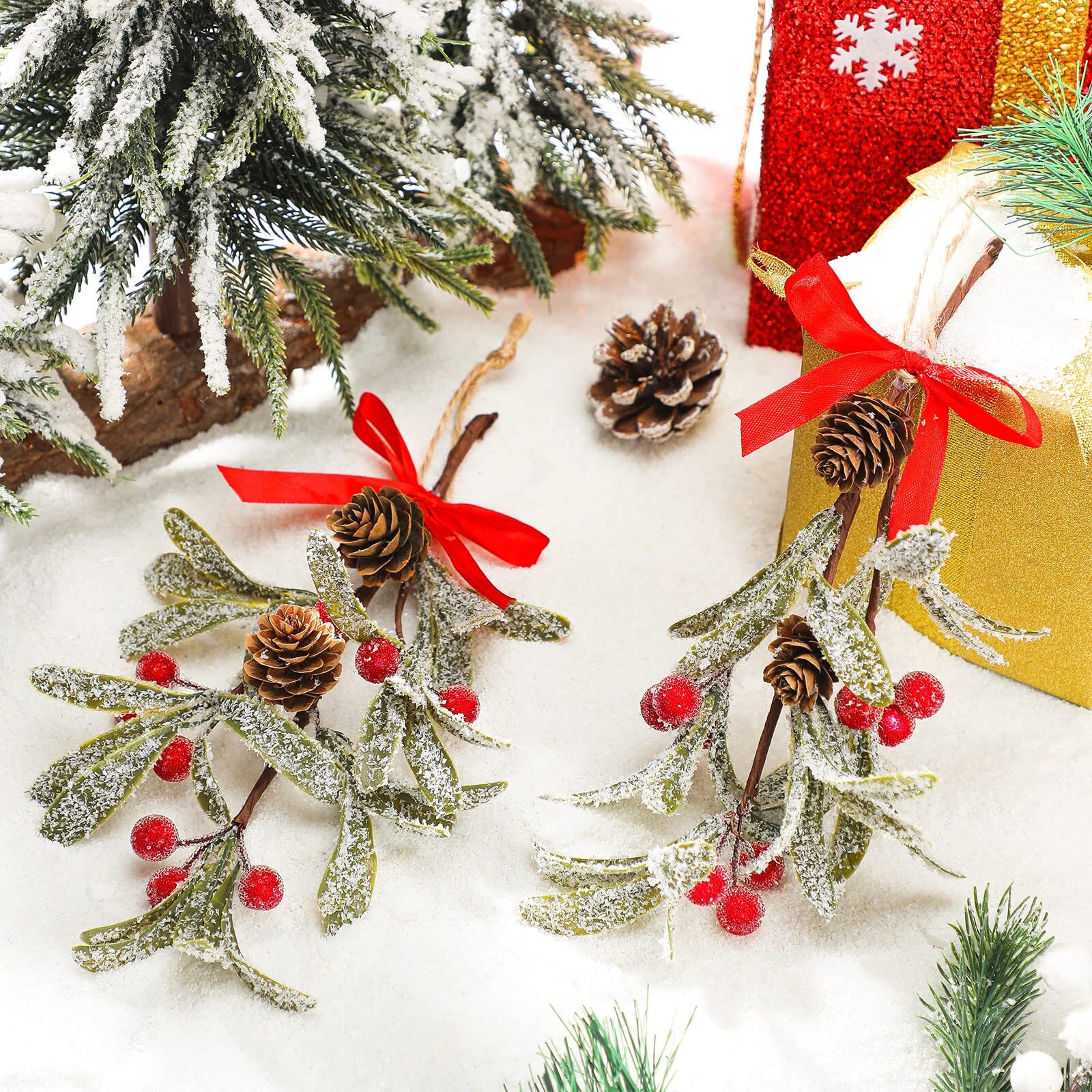 1 Piece Christmas Mistletoe Decor Artificial Mistletoe Ornament with Red Bow …