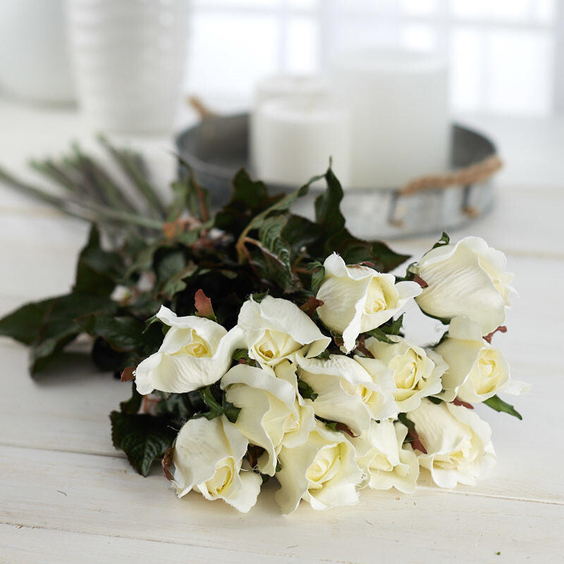 Package of 12 Large Cream Artificial Rosebud 27″ Floral Stems