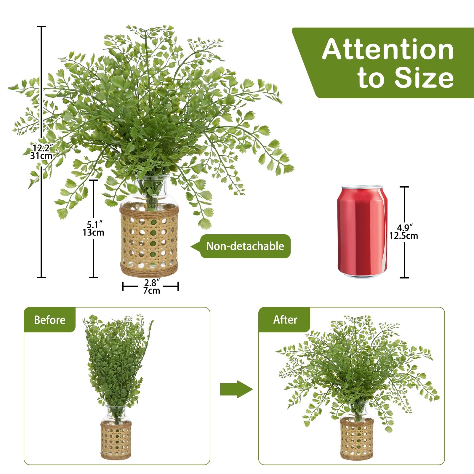 Faux Greenery Stems in Vase Aritificial Fern Plant in Glass Vase with Faux Wa…
