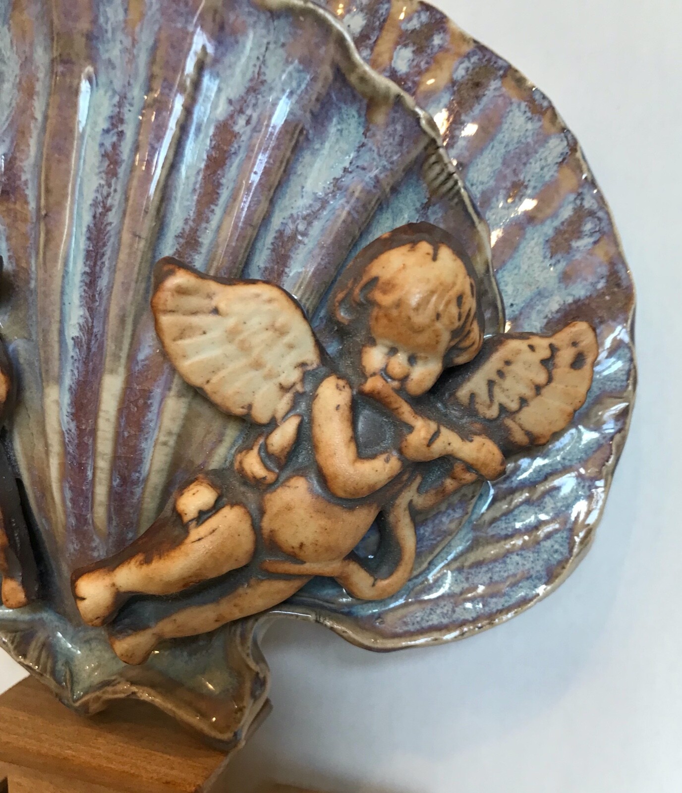 handmade glazed clay ceramic wall sconce angels artificial plants flowers