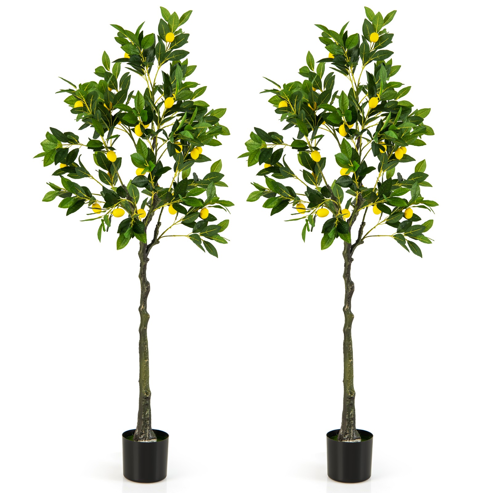 2 PCS 5.2 FT Tall Artificial Lemon Tree w/ Lemon Fruits, Cement Pot for Office