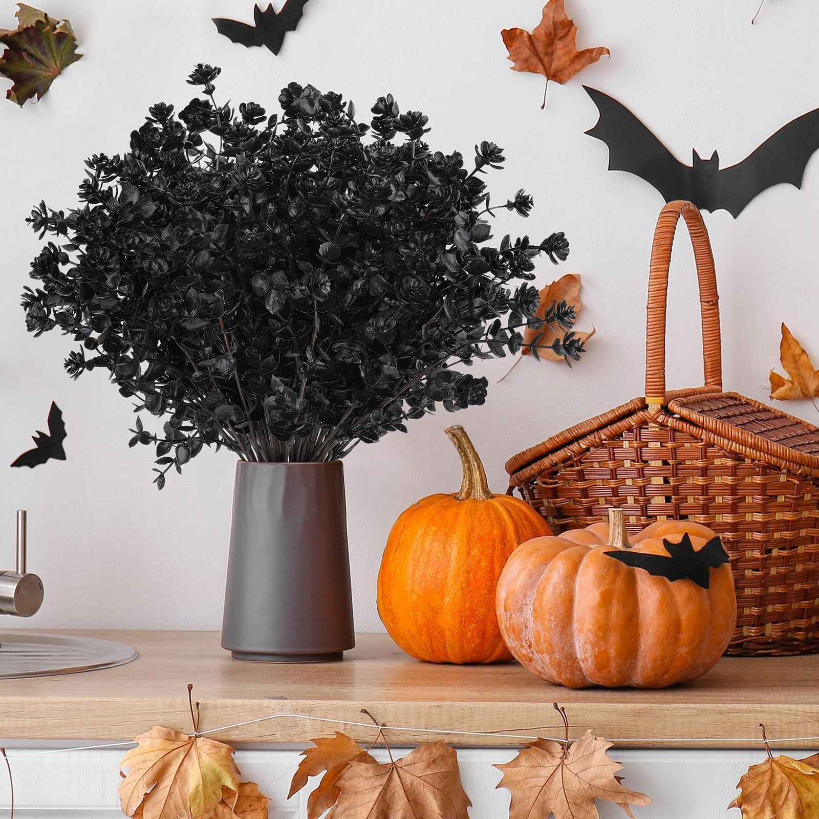 12 Bundles Black Artificial Flowers – No Fade Faux Plants for Halloween Decor, I