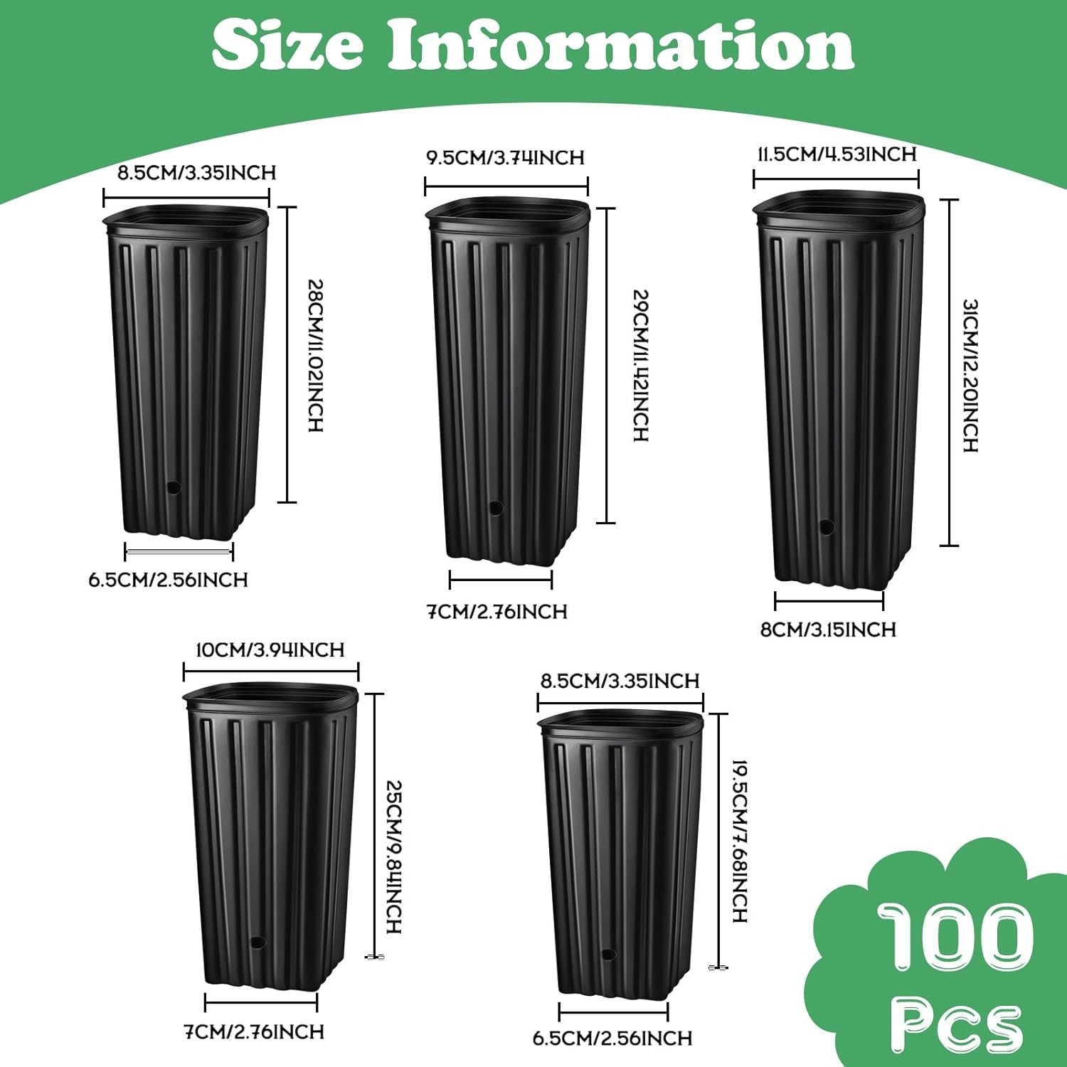 100 Pcs Tall Tree Pots, Plastic Deep Plant Nursery Pots, Tall Seedling Flower Pl