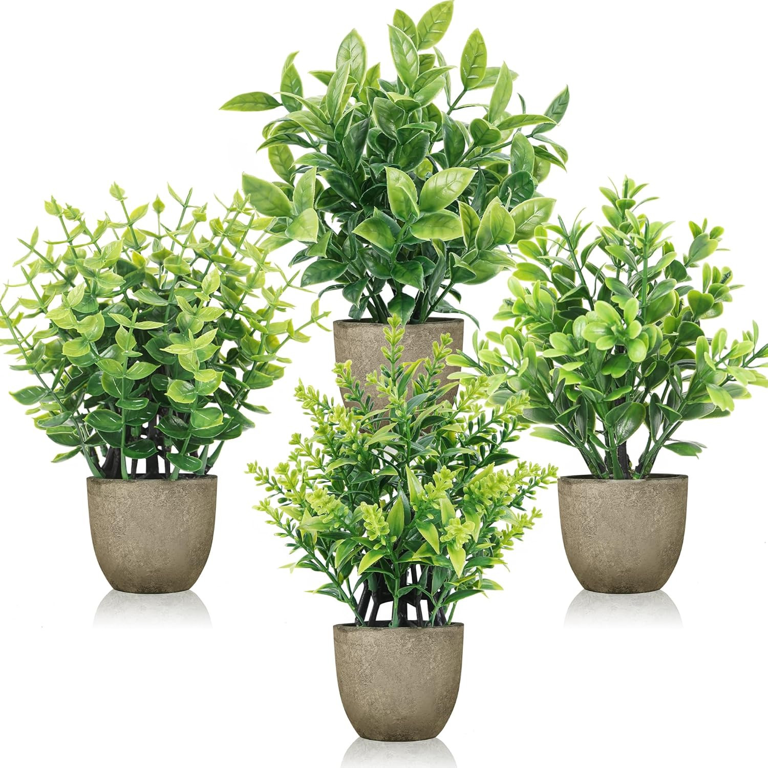 4 Pack Mini Artificial Plants Indoor in Pots Mixed Fake Plants Greenery Set for