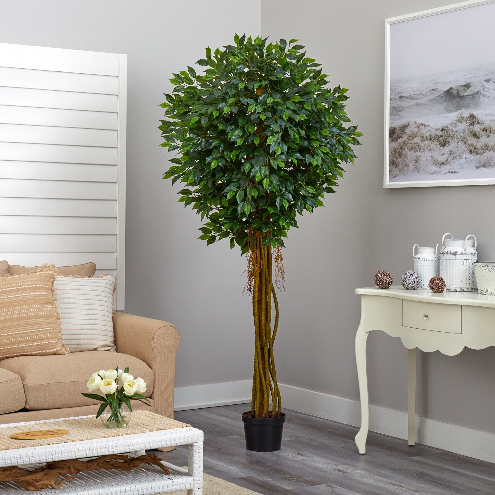 7.5’ UV Topiary Artificial Ficus Tree Home Decor (Indoor Outdoor). Retail $272
