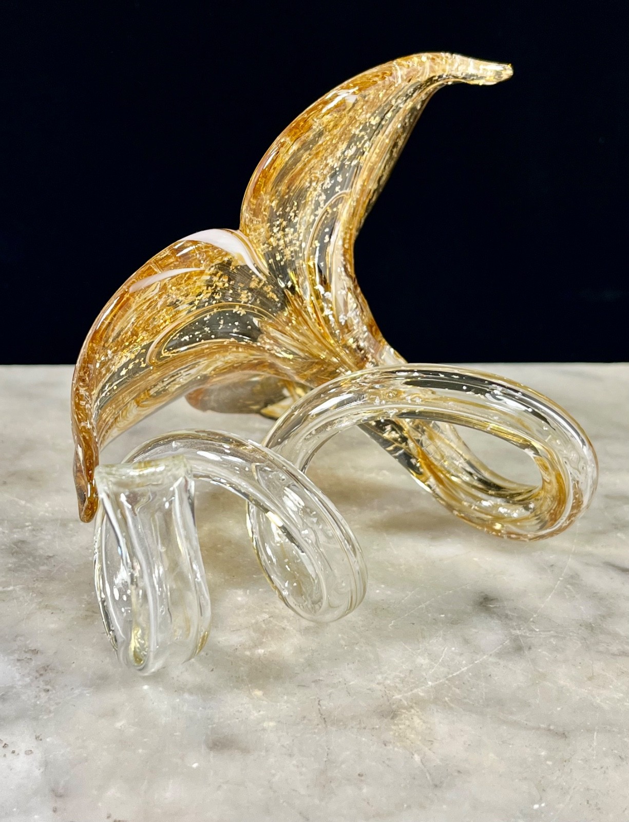 VTG Hand Blown Glass Petal Flower Amber Color