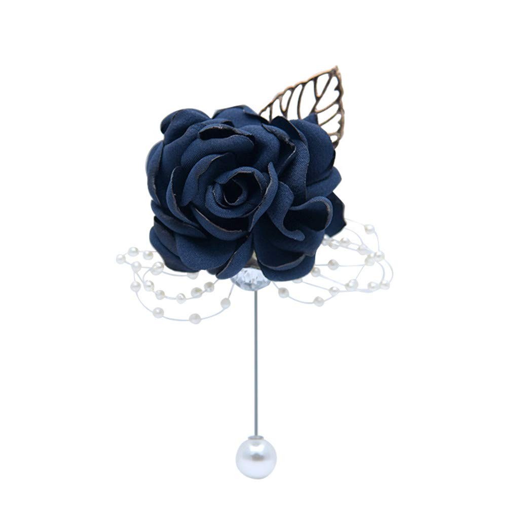 Dark Blue Rose Wedding Wrist Corsage Boutonniere Set Party Prom Ribbon Flower