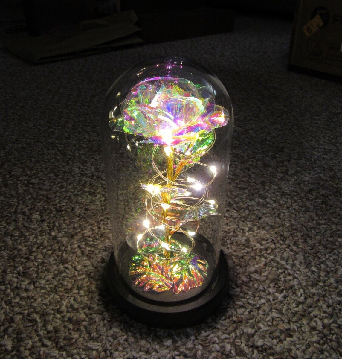 Love Forever Galaxy Crystal Colorful Light Up Rose in Glass Dome