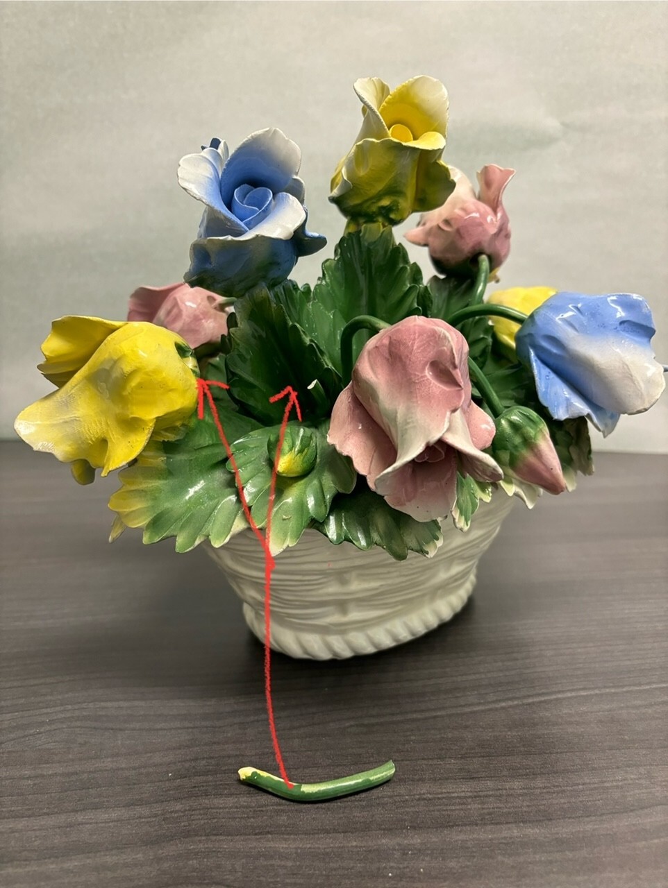 multi-colored porcelain enamel floral centerpiece