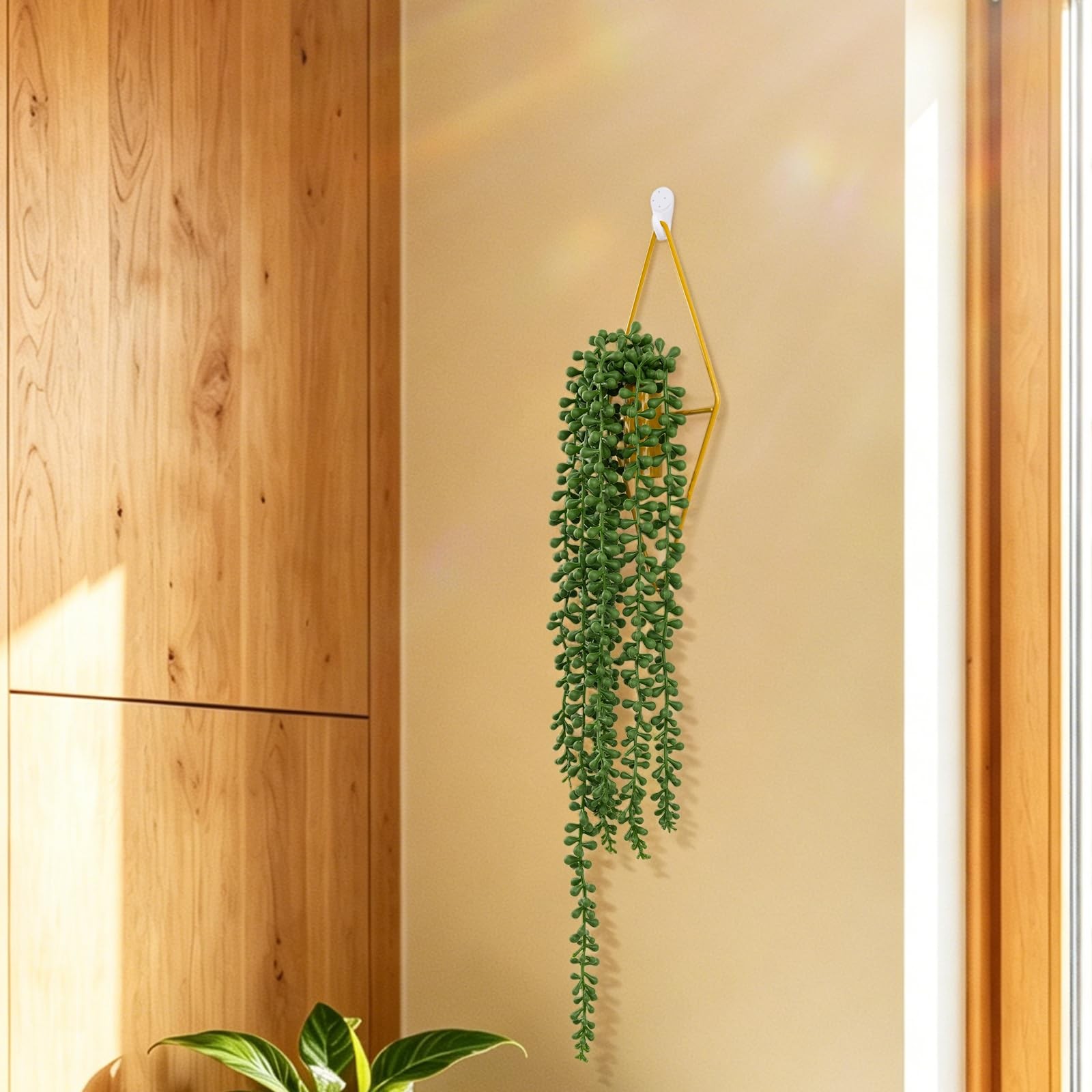 Artificial Hanging Plants with Geometric Metal Wall Planter, Faux String of P…