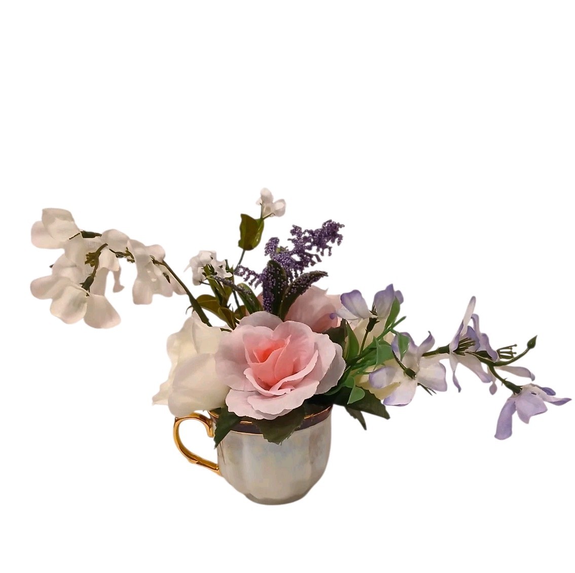 Tea Party Floral Arrangement Pink White Roses POP-IN Bridal Vanity Elegant Gift