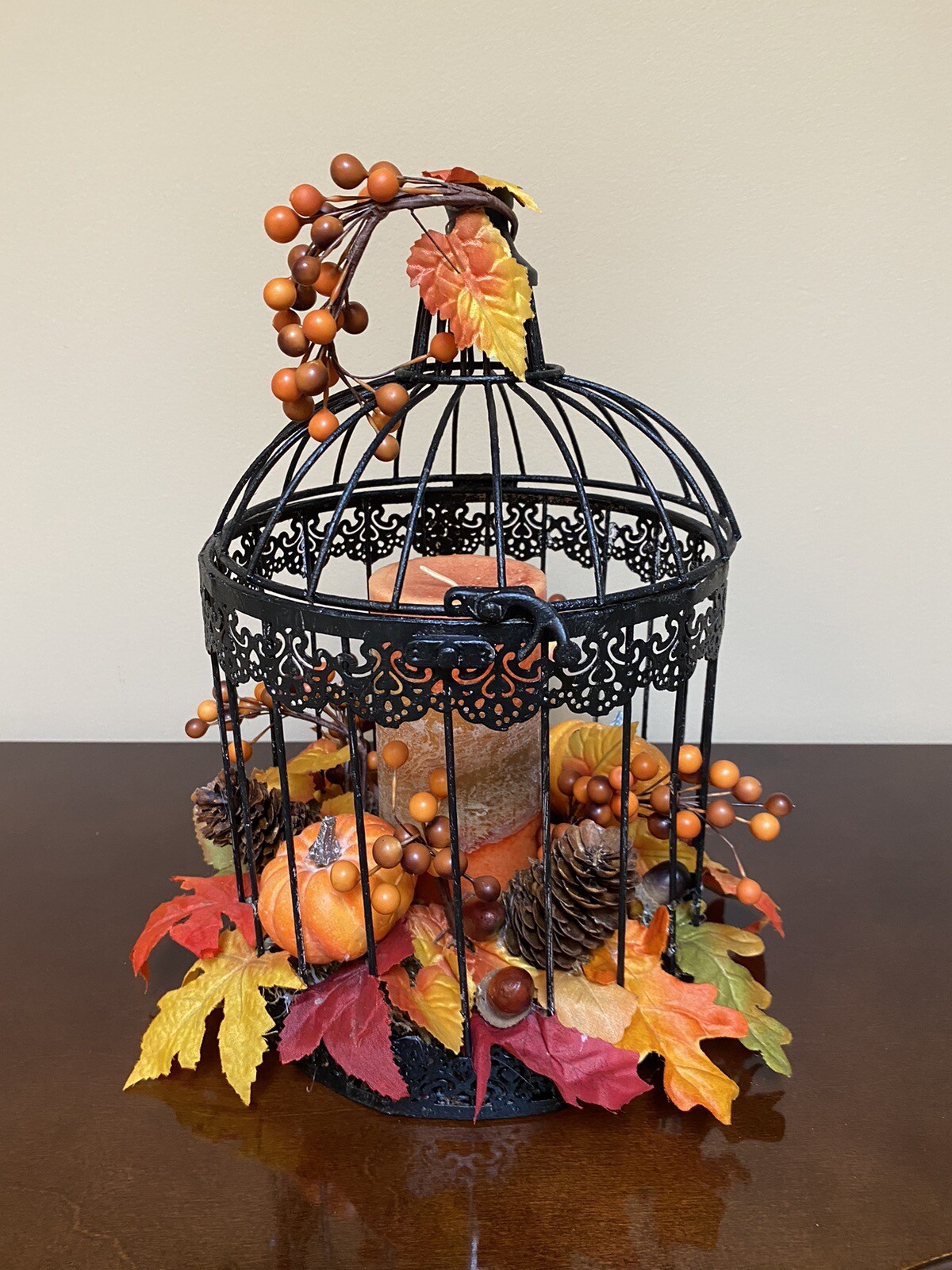 Vintage Halloween Birdcage with Fall Scented Pillar Candle