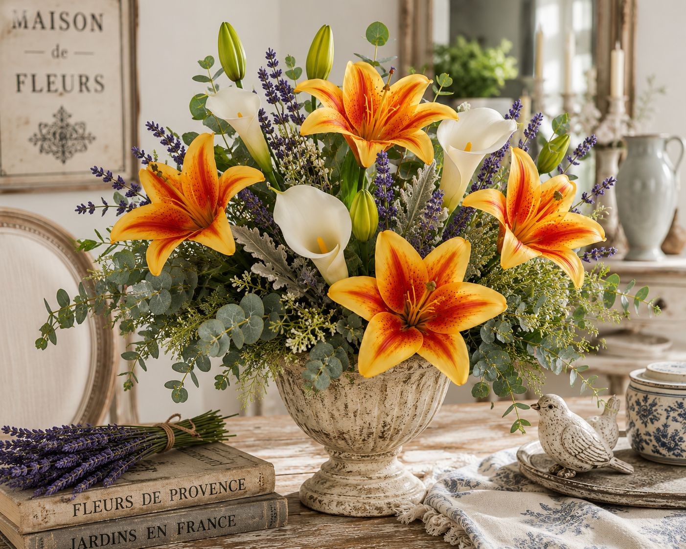 Real Touch Orange Lily Stems Set of 2, Artificial Tiger Lily Spray, Faux Fall Fl