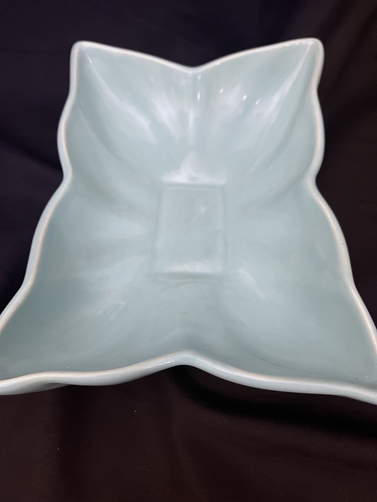 Vtg Camark Art Pottery Blue #410 Leaf Bowl Planter & Bird Flower Frog Set (S4)