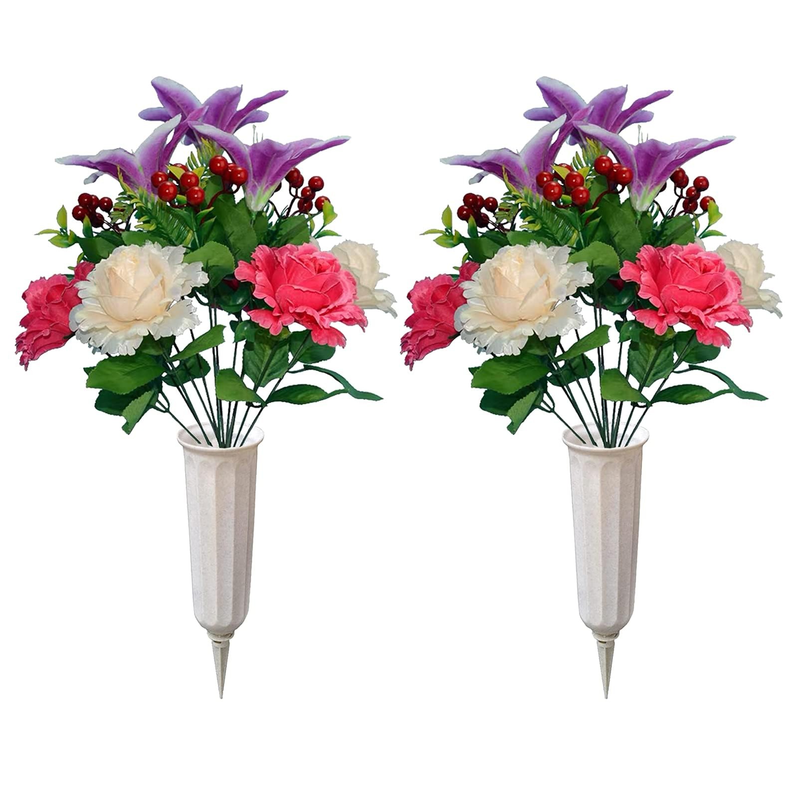 KAPIQIU Artificial Memorial Flowers with Vase: Exquisite Gravestone Decor for…
