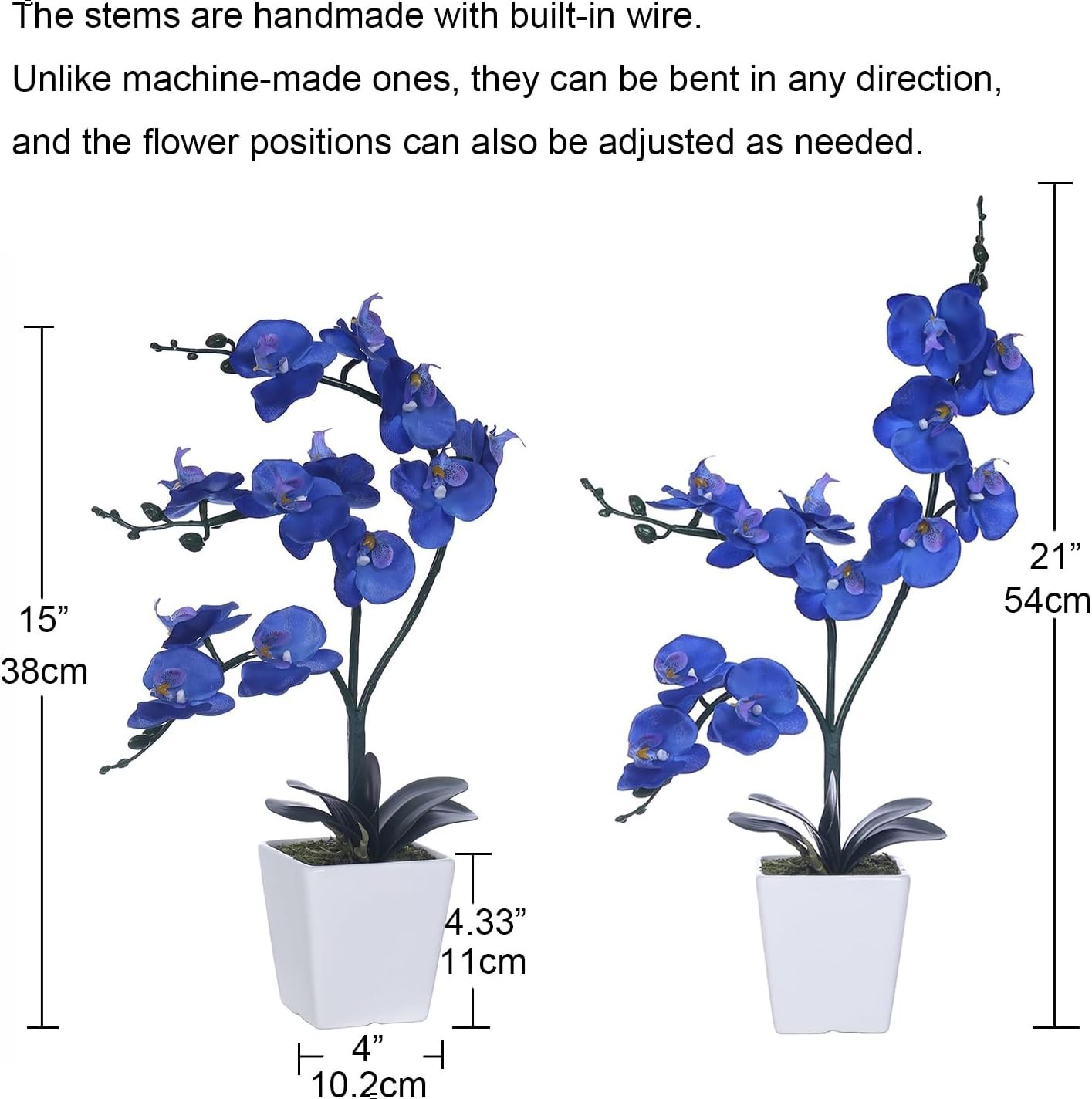 Navy Blue Silk Phalaenopsis Orchid Faux Plant Realistic Artificial Flower Pot