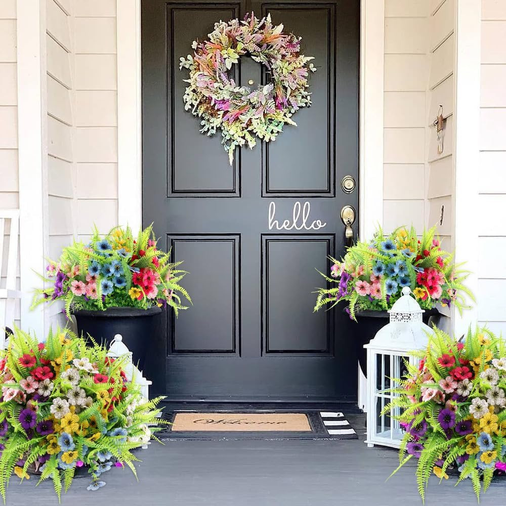12 Bundles Faux Boston Fern & Eucalyptus – UV Resistant Outdoor Decor