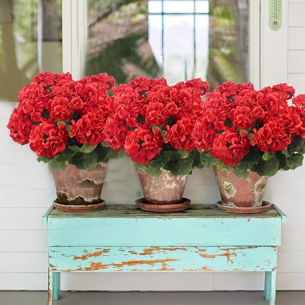 Red Red White Begonia Flower 36cm Plastic Table Decor for Wedding Event