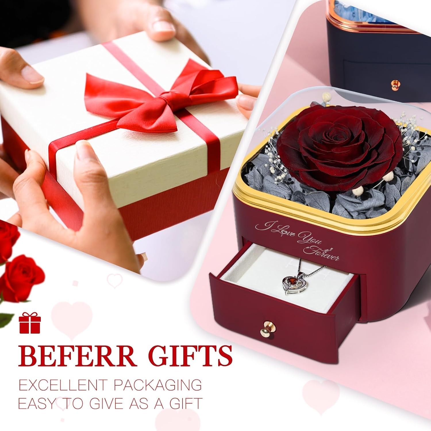 Preserved Real Rose and Heart Pendant Necklace – Unique Gifts for Any Occasion