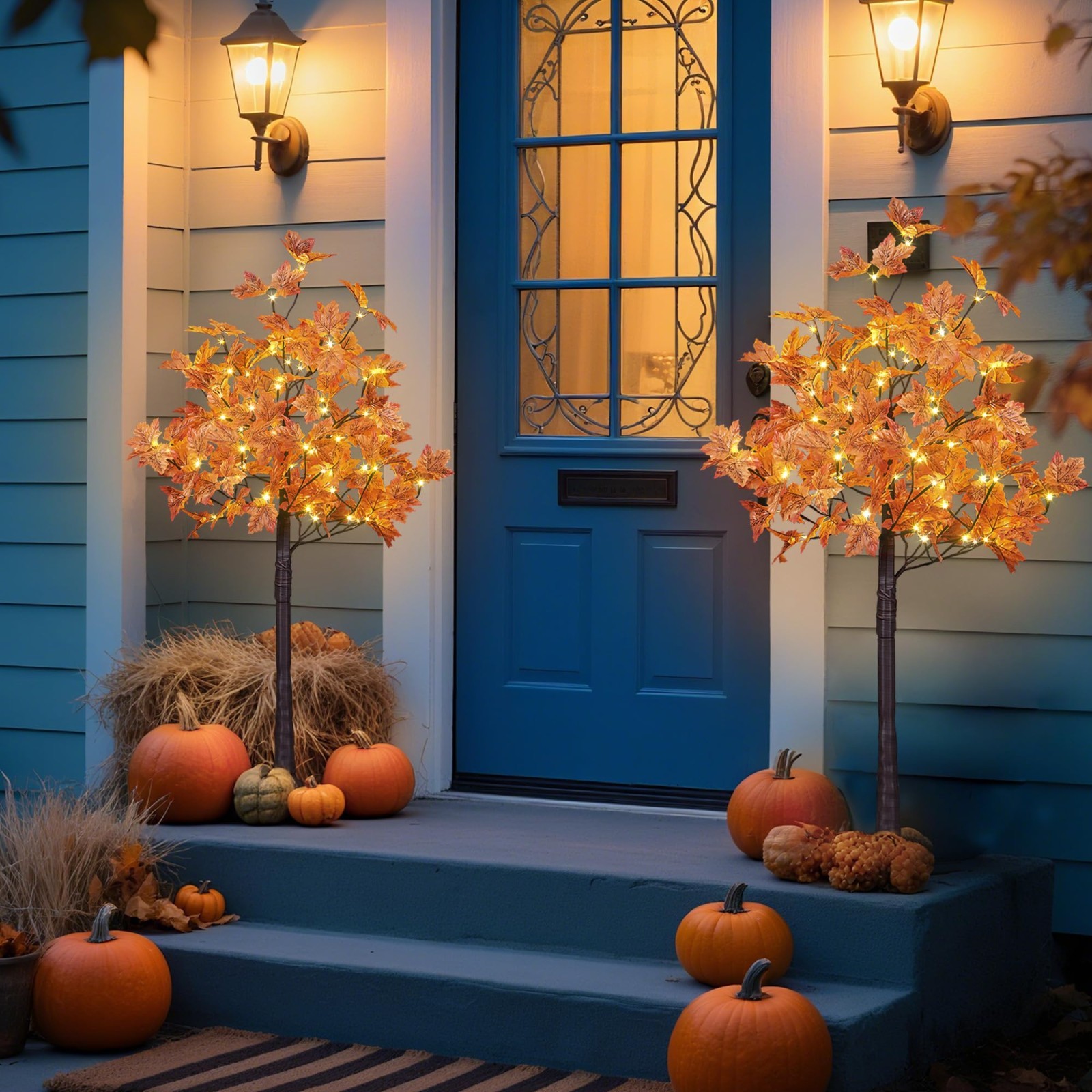2PCS 4FT LED Lighted Maple Trees – 144 Warm White Lights for Halloween & Fall De