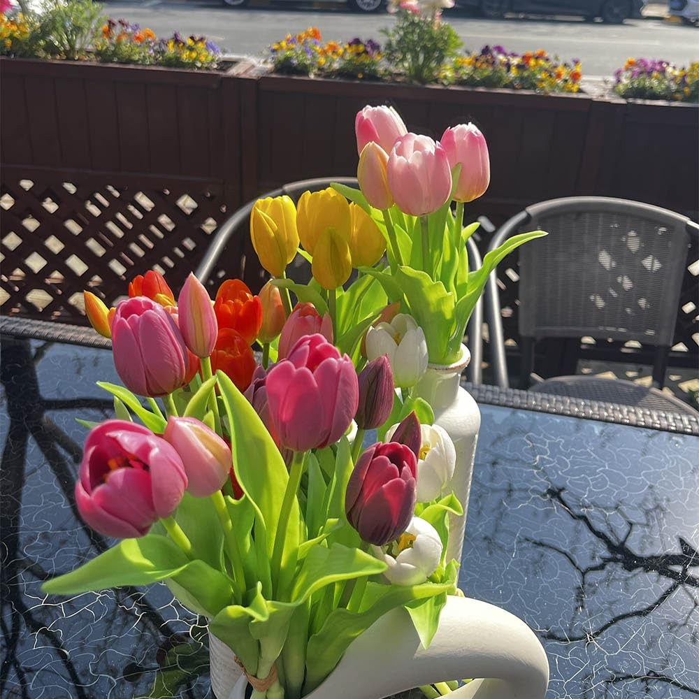 10 PCS Multicolor Artificial Tulip Bundle 6 Tulips 4 Buds Real Touch Wedding