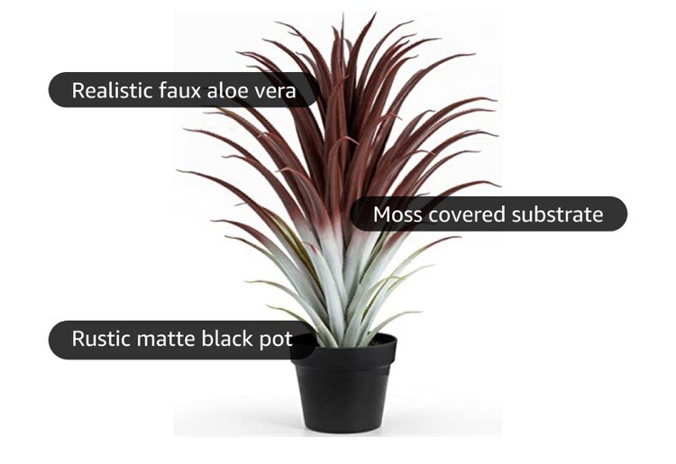 Hyper Realistic Big Red Artificial Aloe Vera Plant 26 Inches Tall. Large Faux