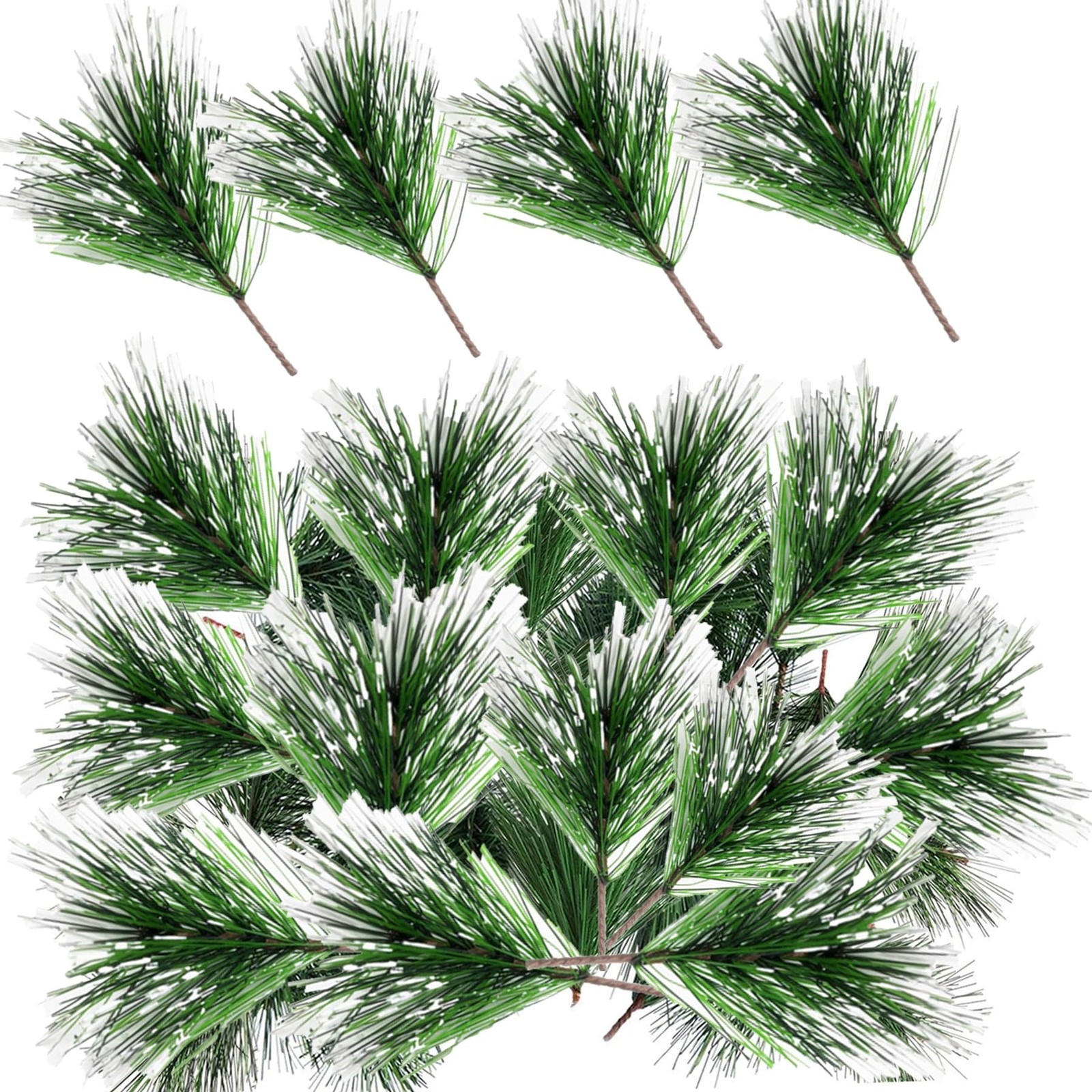40 Packs Artificial Snow Pine Needles Branches, Fake Small Dyed White Pine Tw…