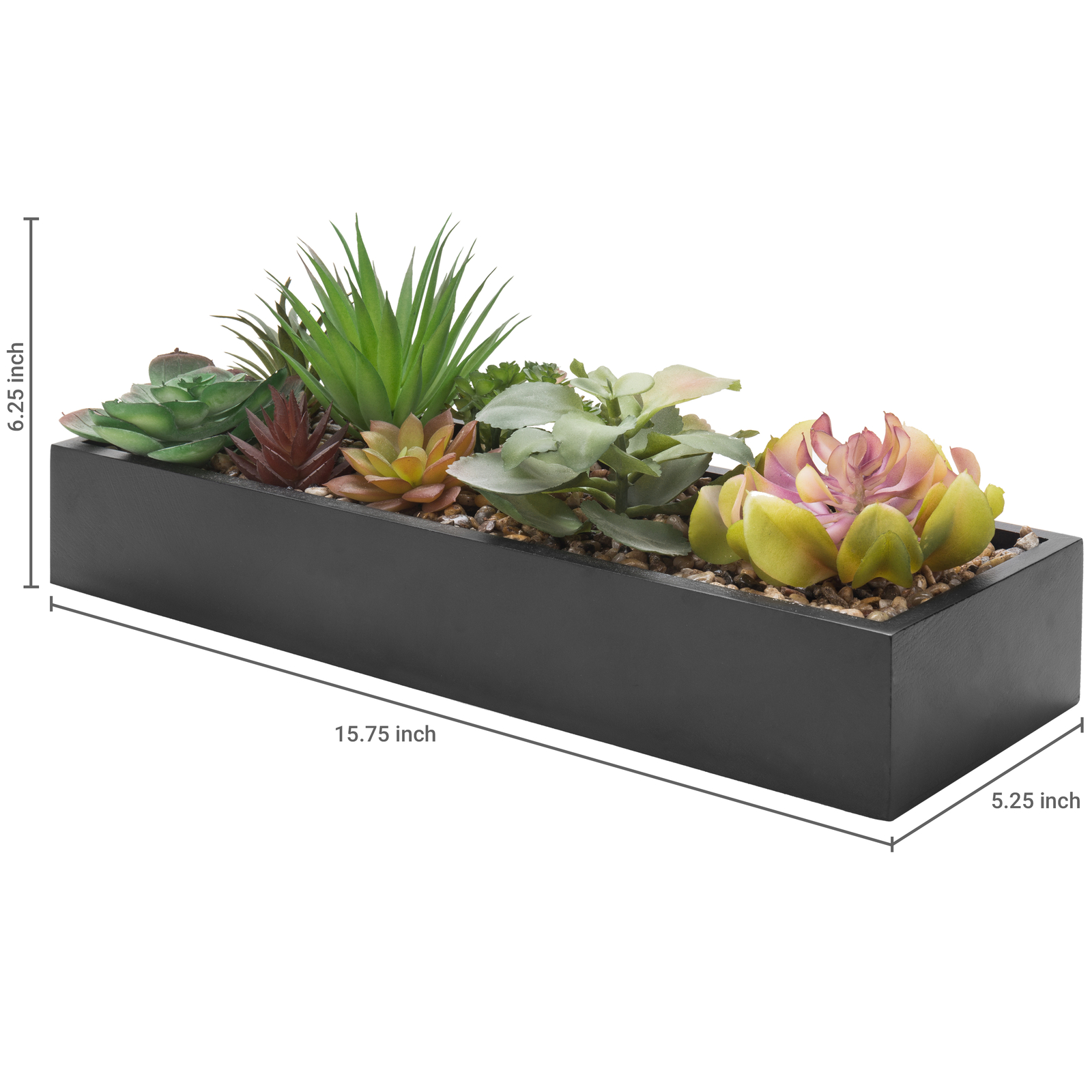 MyGift Assorted Artificial Succulent Plant Arrangement in Black Wood Planter Box