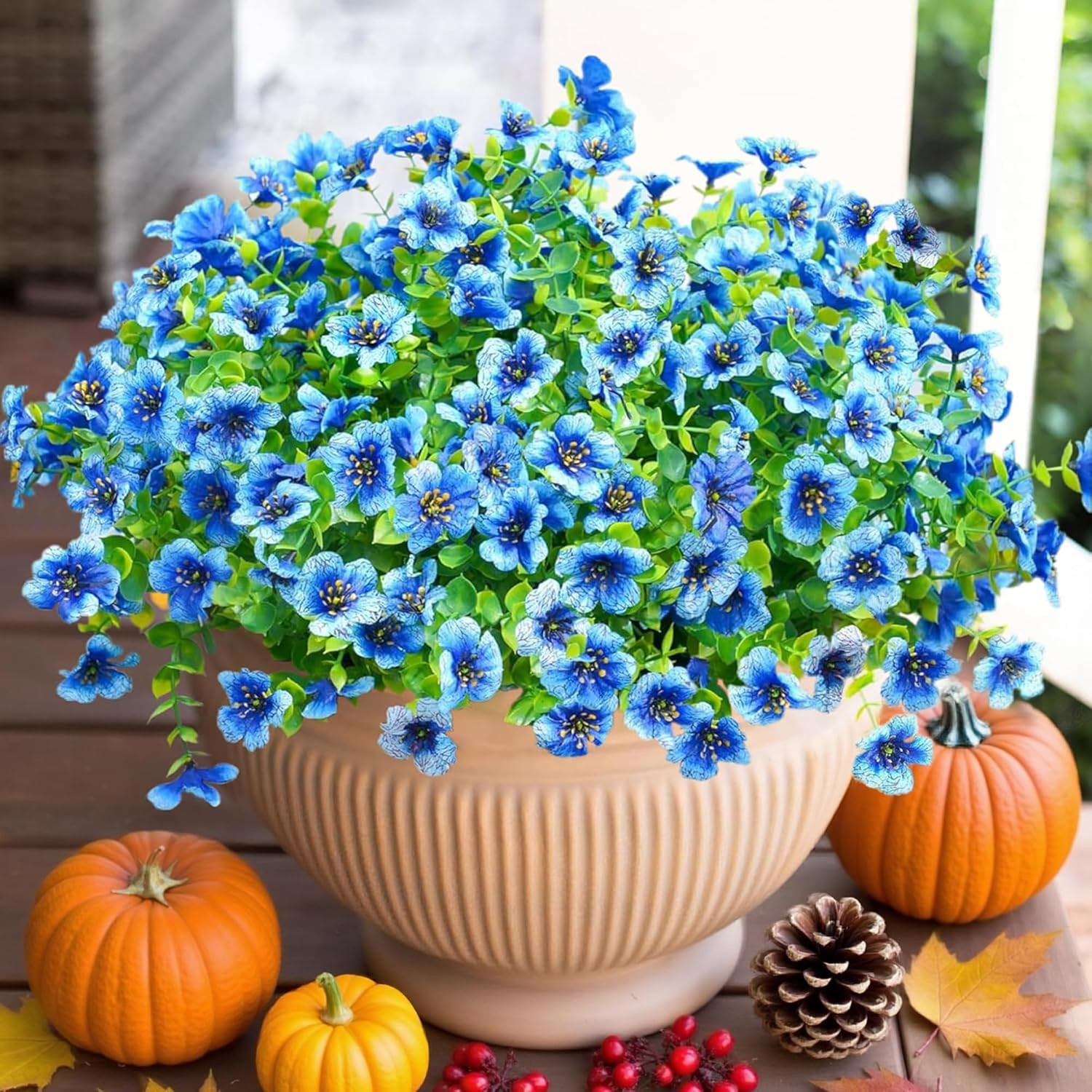 Artificial Fall Flowers Faux Mums for Outdoor Indoor Garden Home Decoration, Fau