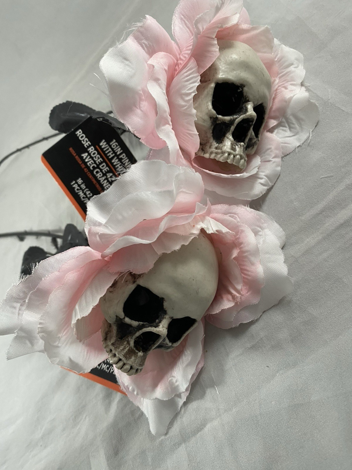 16″ Artificial Pink Rose w/ Skull Fake Faux Roses Halloween Party Decoration New
