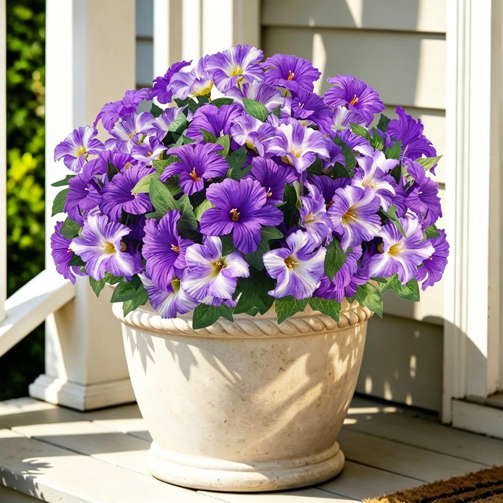 6Pcs Artificial Petunias for Outdoors UV Resistant Purple Faux Petunias for O…